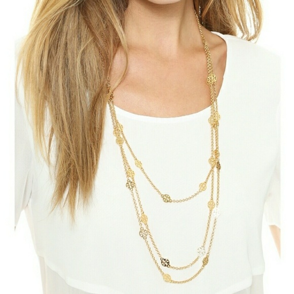 Tory Burch NWOT 3 Strand Gold Plated Necklace - Picture 2 of 8